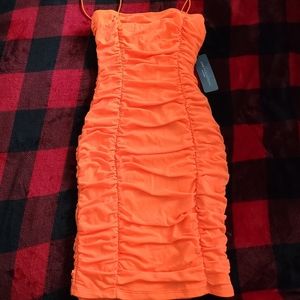 Ruched Neon Orange Summertime Mini Dress